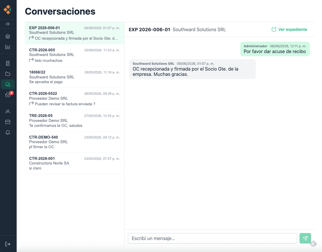 Mensajería contextual con proveedores por contratación